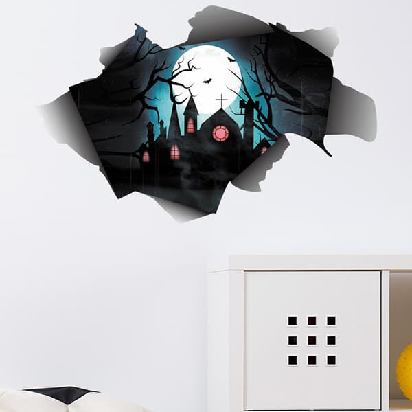 3D Halloween Väggdekaler, Trasig Slott Halloween Vägg