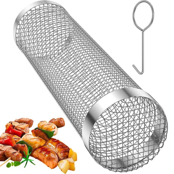1 rullende grillkurv i rustfrit stål
