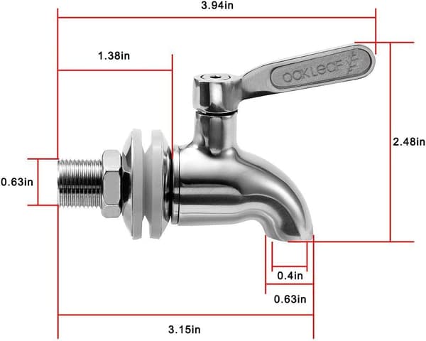 Beverage Dispenser Utbyttbart Tapp, Eikeblad Rustfritt Stål Tapp Polert Overflate, Dispenser Utbyttbart Kran