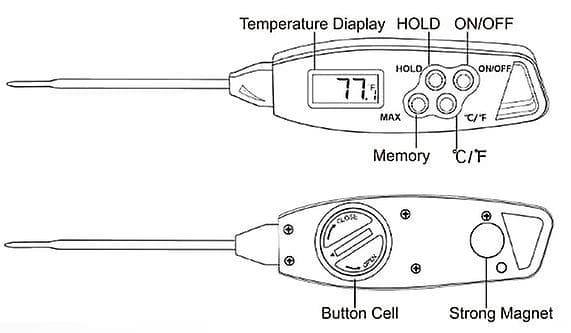 Svart grilltermometer Digital mattermometer, Vattentät kök