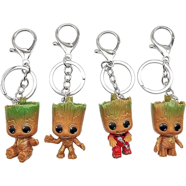 4 stk. Baby Groot nøglering Guardians of the Galaxy, klassisk film actionfigur, perfekt som gave