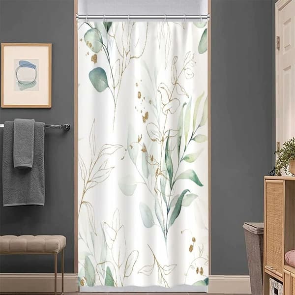 120x180cm, (Eucalyptus Leaves Duschdraperi), Botanisk Grön Löv