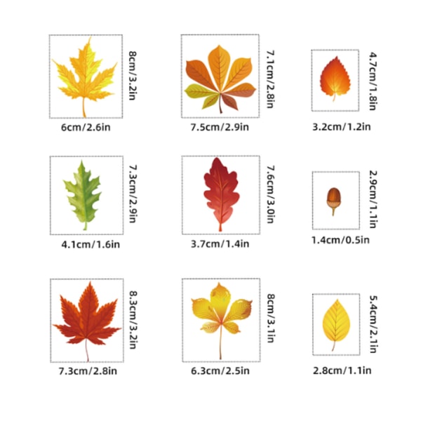 Lönnlövsdekal, 9 blad för Thanksgiving-fönster