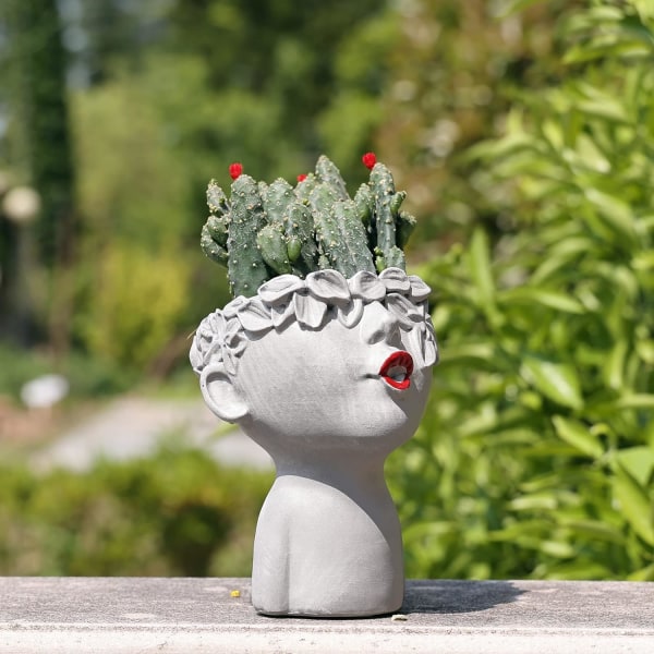 Kissing Face Head Planter med drænhuller, sød skulptur