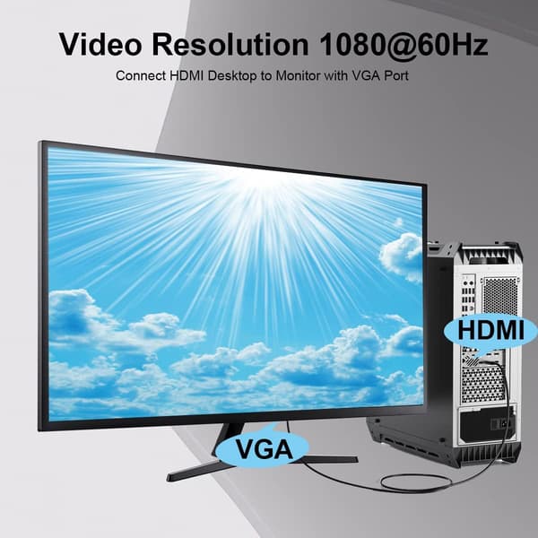 HDMI til VGA Kabel Adapter, Guldbelagt, Han til Han-ledning til Computer, Desktop (IKKE Bi-direktionel) - 1.83M