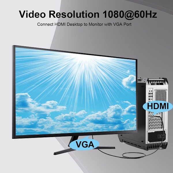 HDMI till VGA Kabeladapter, Guldpläterad, Hane till Hankabel för Dator, Stationär (EJ Dubbelriktad) - 1.83M