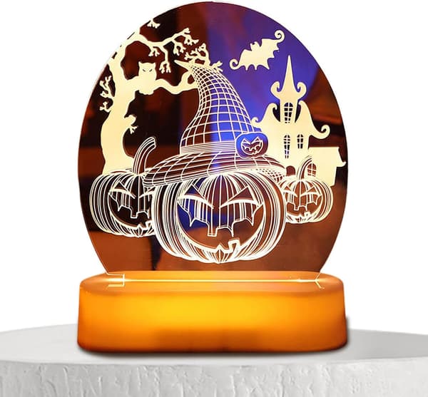 Halloween Bordlampe - Skelet Græskar Vognmand 3D LED Lys