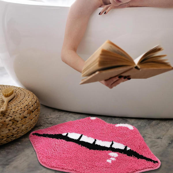 Pink Lips Badeværelse Tæppe, Sød Lips Bademåtte Skridsikker Lips Formet A