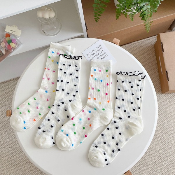 4 Par Färgglada Polka Dot Randiga Strumpor för Kvinnor och Flickor