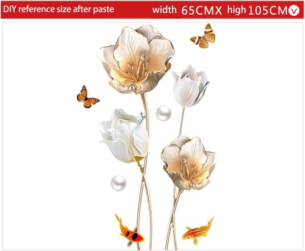 Gyllene Tulpanfjärilar Väggdekal Blomväggdekaler För Sovrum