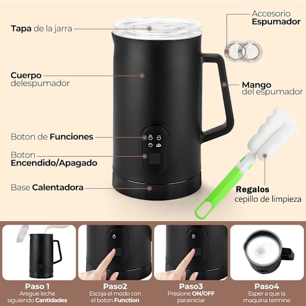 Melkeskummer, 400W Automatisk Melkesteamer, 4-i-1 Melkeskummaker, Melkeskummer og