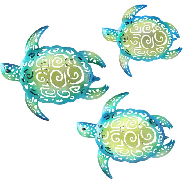 Sea Turtle Beach Theme Metal Wall Art, set med 3 för inomhus,