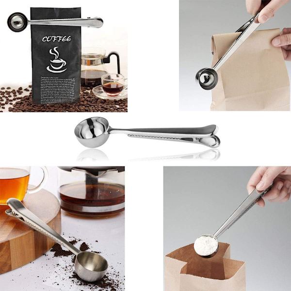 2 stk. sølv + rosenguld kaffeskeer med poseclips