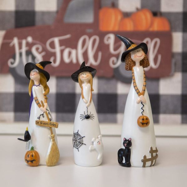 Halloween Keramiske Figurer Dekorasjoner, Søt Hjem & Fest Dekor & Høst Aksenter, Klassiske Heksehatter, Katt, Spøkelse, Kråke
