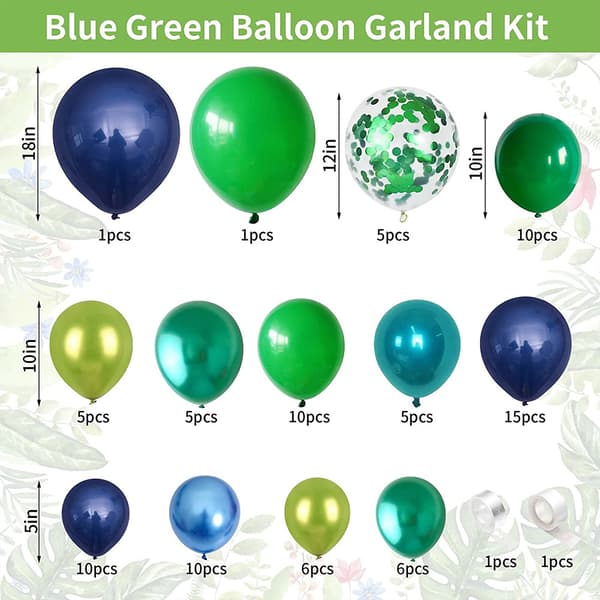 Blå och grön ballongbåge-set, marinblå mörkgrön ballong
