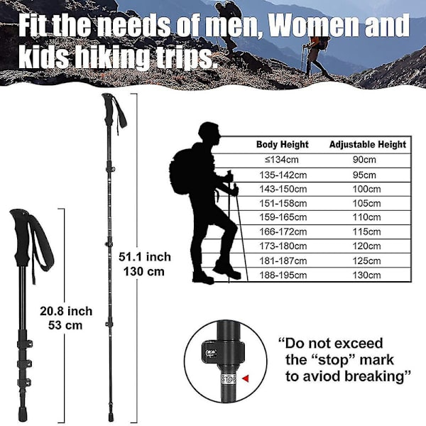 Trekkingstav i aluminiumlegering - Gåstav med lås til mænd og kvinder