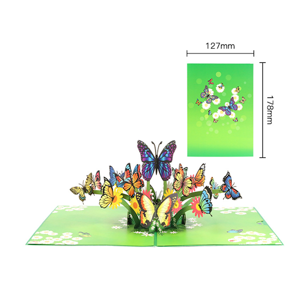 2 kpl kauniita kolibri- ja perhospop-up-kortteja, 13 x 18 cm -