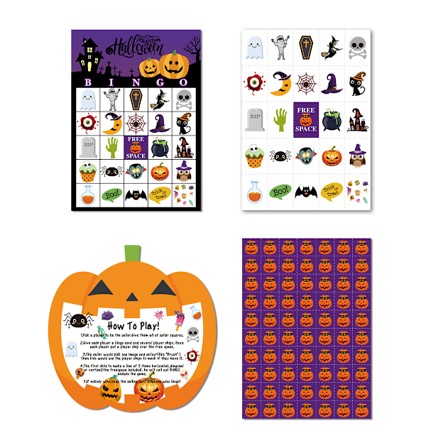 Halloween Bingo Spil Halloween Fest Spil til Børn 24 Spillere Halloween Bingo Spilkort til Skole Klasseværelse Familie