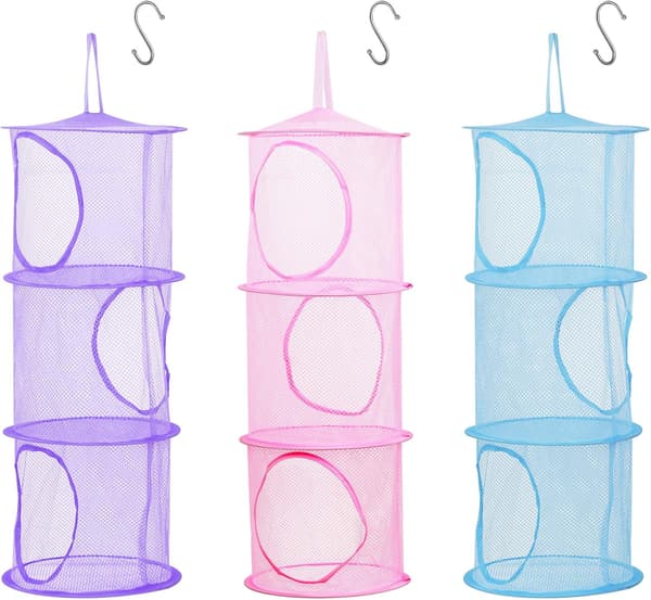 3 st Barnförvaringsnät (Rosa, Lila, Blå - 75*27CM), Vikbart Mesh-korg