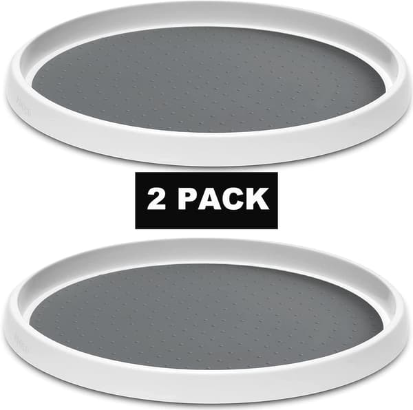 Set med 2, 30 cm Halkfri Lazy Susan Organizer - Vit/Grå