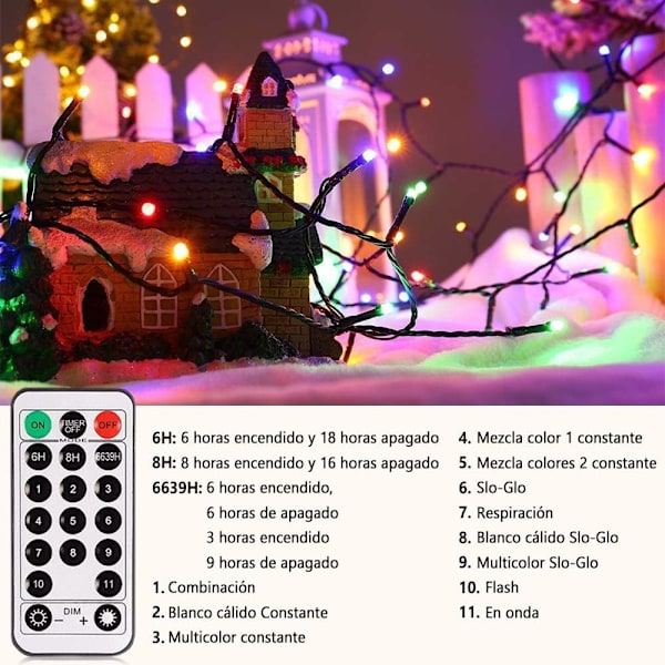 Julelys, 20 M 200 LED 11 Fargeendrende Lysmoduser, Kald Hvit og Flerfarget med Fjernkontroll-Timer, Ende til Ende Plugg