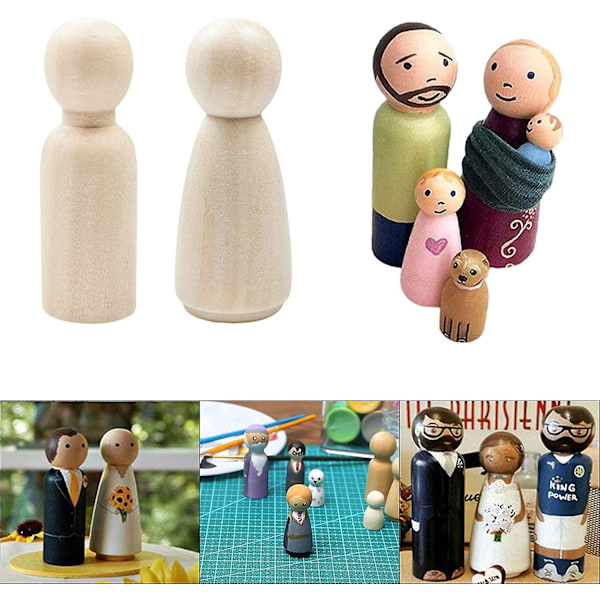 50 st träfigurer för målning, leksaksfigurer i trä, familjefigurer dockor för målning hantverk, små DIY träfigurer man kvinna pojke flicka barn