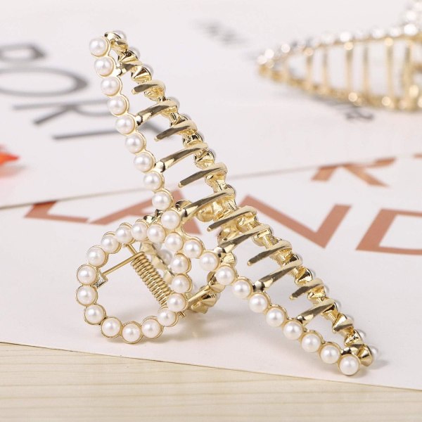 Stor Hårklips Kvinder Rhinestone Perler Hårklips Metal Guld