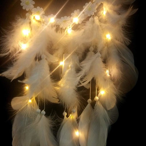 Drömfångare (20*45cm, Vit, Ljus), Bohemisk Stil LED-lampa