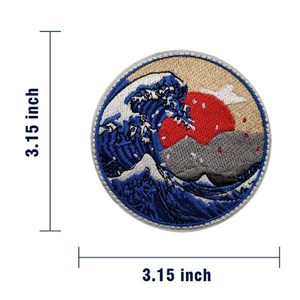 3 stk. Store Bølge ud for Kanagawa Broderet Patch Sy På eller Stryg På