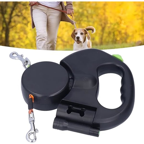 1 Black Double Ended Leash, Double Retractable Leash, Walking