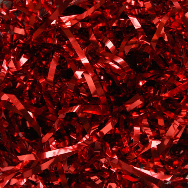 200gsm metallisk strimlet papir (Rød), perfekt for gavedekorasjon