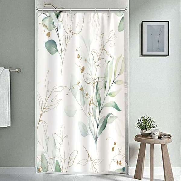 120x180cm, (Eucalyptus Leaves Duschdraperi), Botanisk Grön Löv