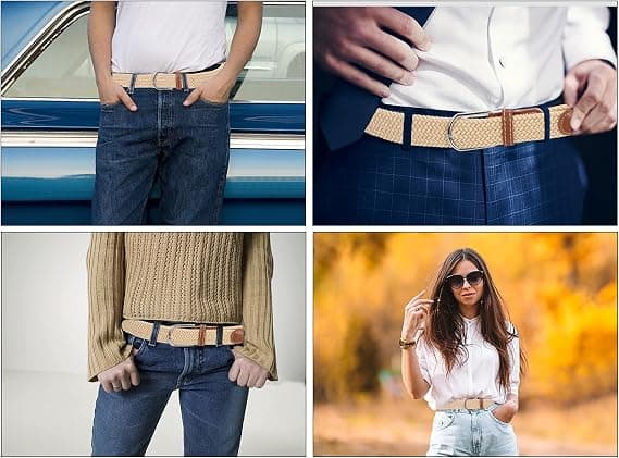 1 stk khaki elastisk vevd belte, fasjonabelt elastisk vevd