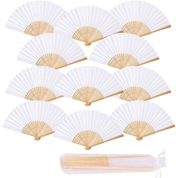 12 stk. Sorte Bryllupsvifte Foldevifte Trævifte Papir og Hvid Japansk Vifte Lommefoldevifte Brudepiger Gaver Bryllupsfest Dekoration Dans