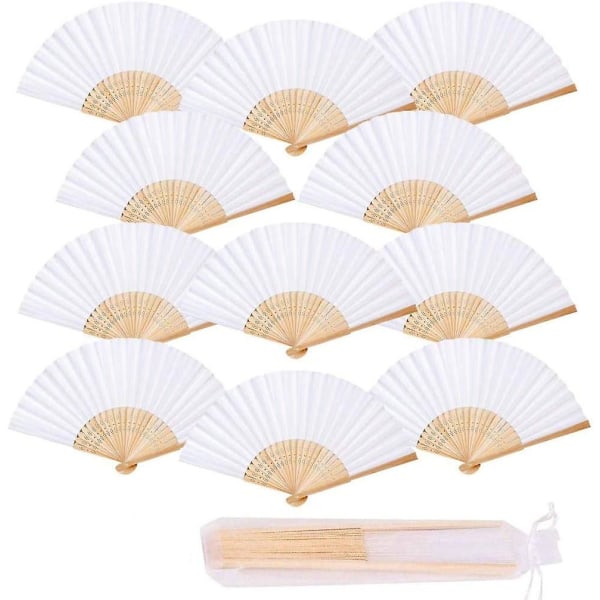 12 stk. Svart Bryllupsvifte Folding Fan Trefifte Papir og Hvit Japansk Vifte Lomme Folding Brudepiker Gaver Bryllupsfest Dekor Dans