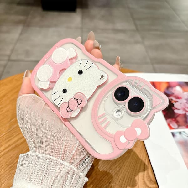Søtt tegneserie-deksel til iPhone 16 6.1 tommer, Rosa