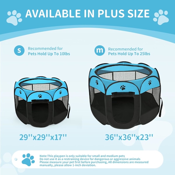 Hundlekhage, hopfällbar valphage, husdjurshage bärbar pop-up-tält 8-panel nätöverdrag bedårande design 600D mjuk Oxford lekhage kennel för inomhus-utomhus hund katt kanin. (S 28\" * 28\" * 18\", blå)