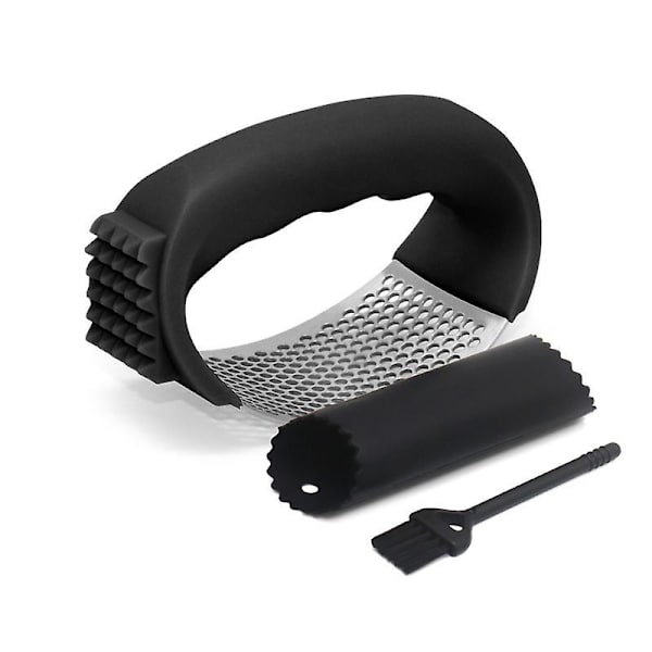 Hvitløkspresse, kjøttmørerhode, hvitløkshakker i rustfritt stål, ergonomisk håndtak, silikonskrellet for hvitløk, appelsinskrellet, fingerbeskyttelse, rengjøringsbørste