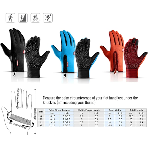 Cykelhandskar Touchscreen Vattentäta Fleece Termiska SPOR Handskar för Vandring Skidåkning, XL