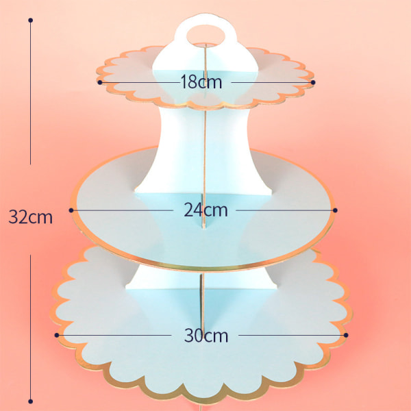 (Blå 32cm*30cm) 3-trinns Cupcake Stativ Papp Cupcake Stativ for