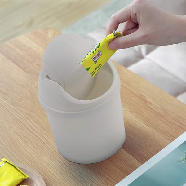 Plast Mini Soptunna med Svängbart Lock, Skrivbords Soptunna,