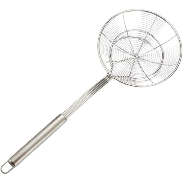 Rostfritt stål kökssil med spindelsil för mat, slitsad slev för pasta pommes frites, liten storlek 47205cm silver.