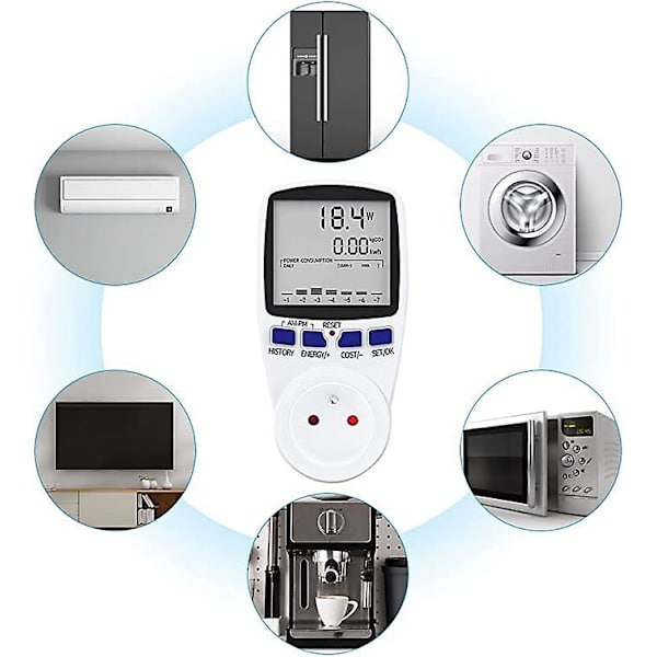 Wattmeter, Digitalt energimåleruttak, Måling av strømforbruk, Energimåleruttak med 7 moduser og LCD-skjerm, Wattmeteruttak, 16A O