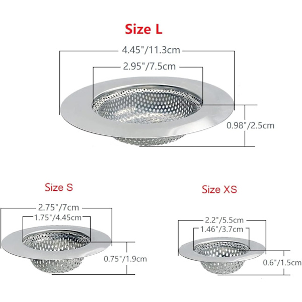 Badkarsavloppssil 3-pack, duschavloppshår, diskbänkssil för kök och badrum, hårsil/fälla för badkarsavloppslockstorlek från 2,16'' till 4,5''