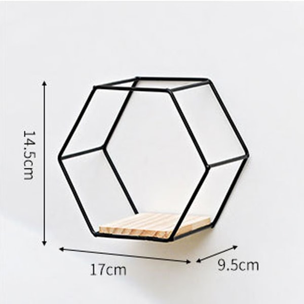 En Hexagon Hylde, 17cm × 9.5cm × 14.5cm Hængende Stativ, Metal og