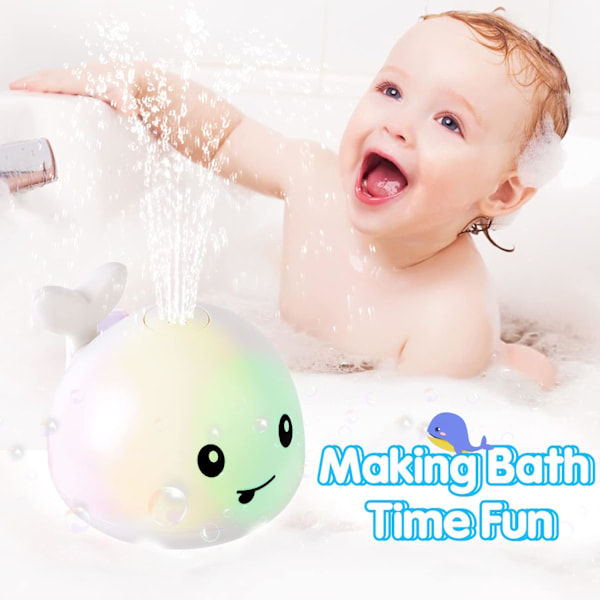 Babyvalstvätt leksak, USB Laddningsbar Badfontän Leksak 6-12 12-18 Månader, Ljusupplyst Badleksak Sprinkler, Spray Vatten