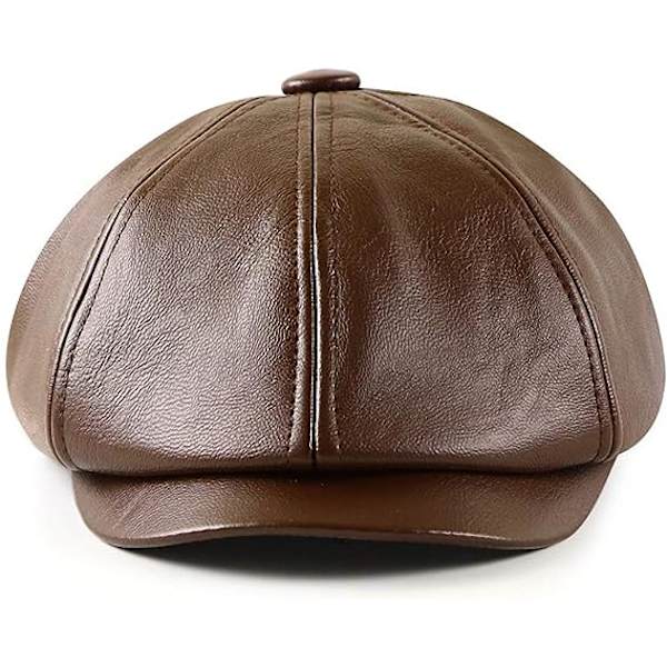 Mænds Beret Hat Gatsby Flad Læder Newsboy Kasket (Brun)