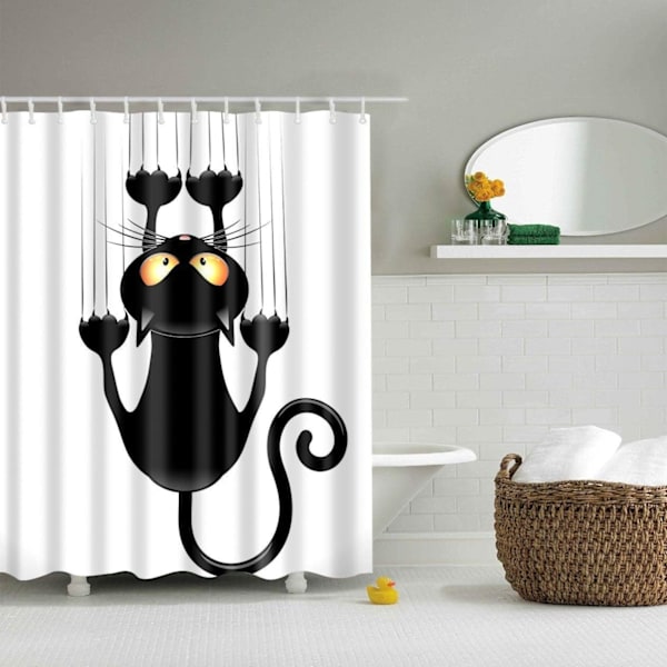 Polyester Duschdraperi Svart Katt Mönster Textil Dusch