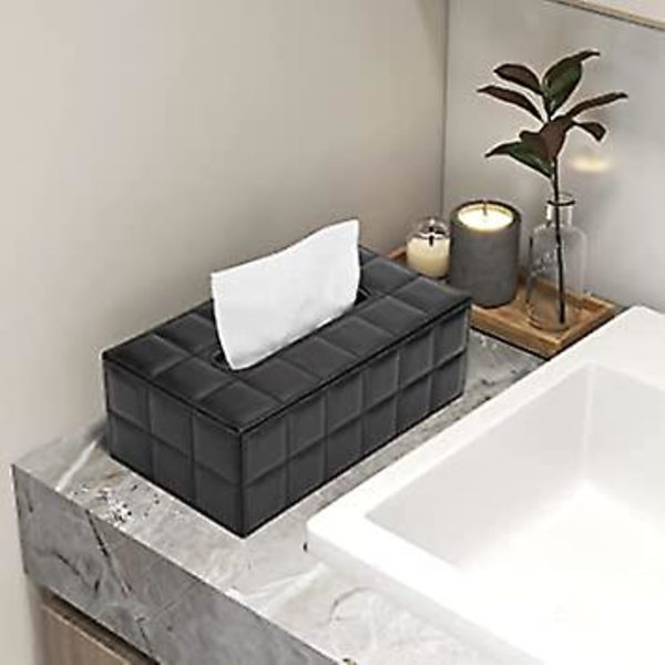 (Noir) Bote  Mouchoir Rectangulaire en Cuir