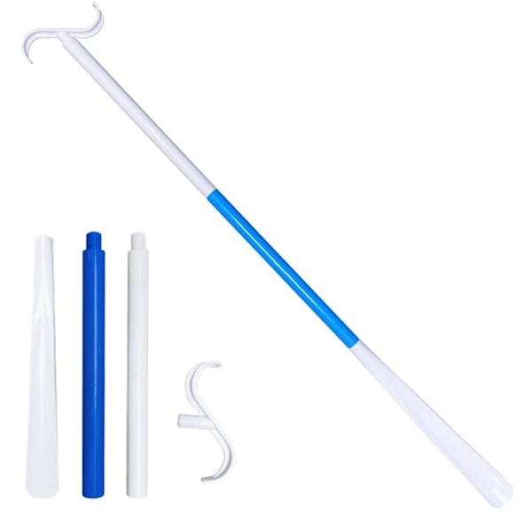 （Blue and White）84cm Long Dressing Stick with Sock Removal Tool,